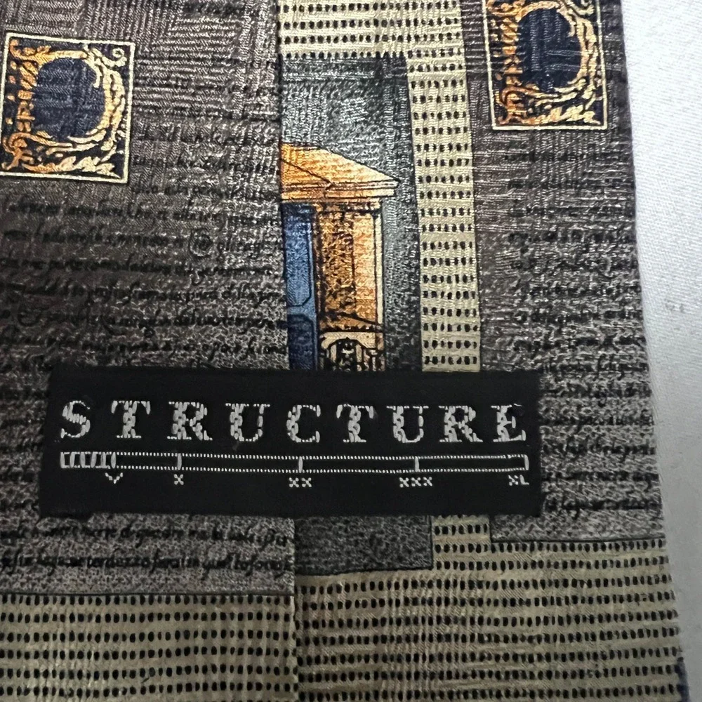 STRUCTURE XL Architectural Building Print Silk Necktie Engineer Formal Accessory